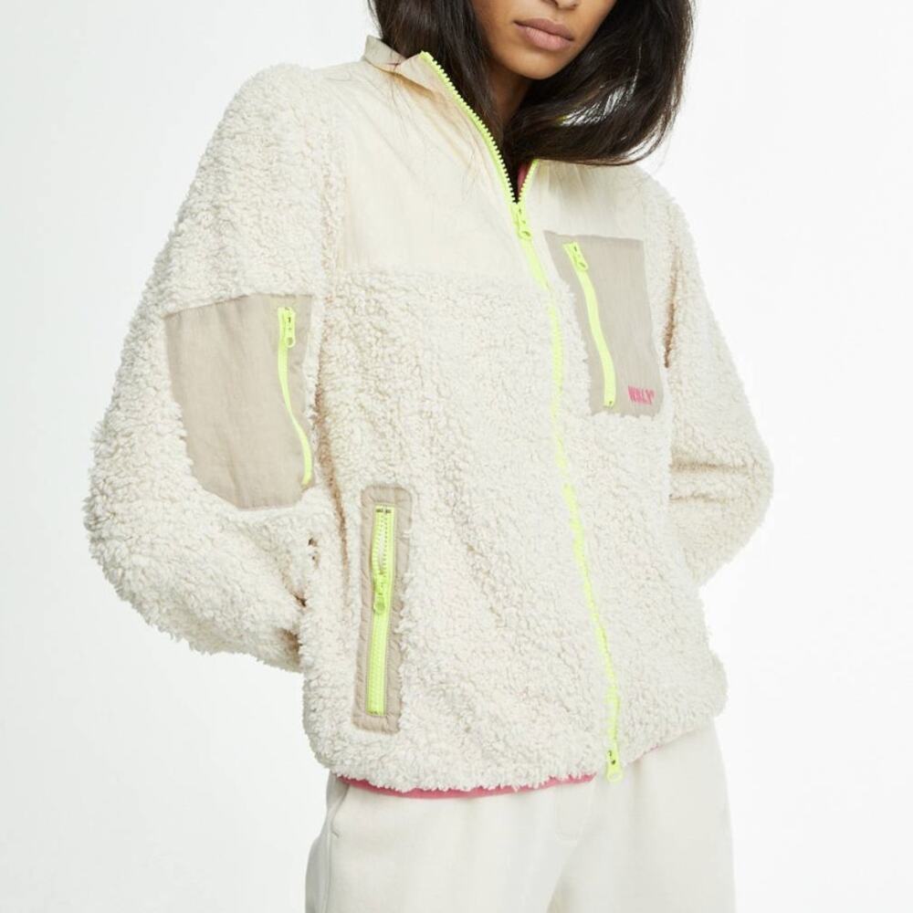 WSLY Cream Eco Sherpa Fluffy Mixed Media Barrow Jacket